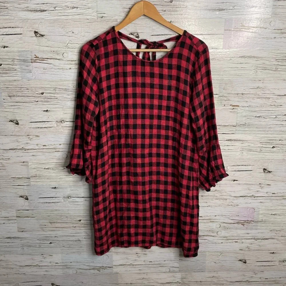 Cloth and stone black red plaid dress size  small